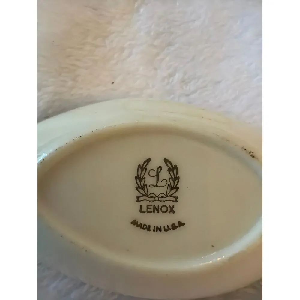 Lenox Hand Painted Platinum Leaf Shaped Trinket Dish Porcelain Jewelry Tray